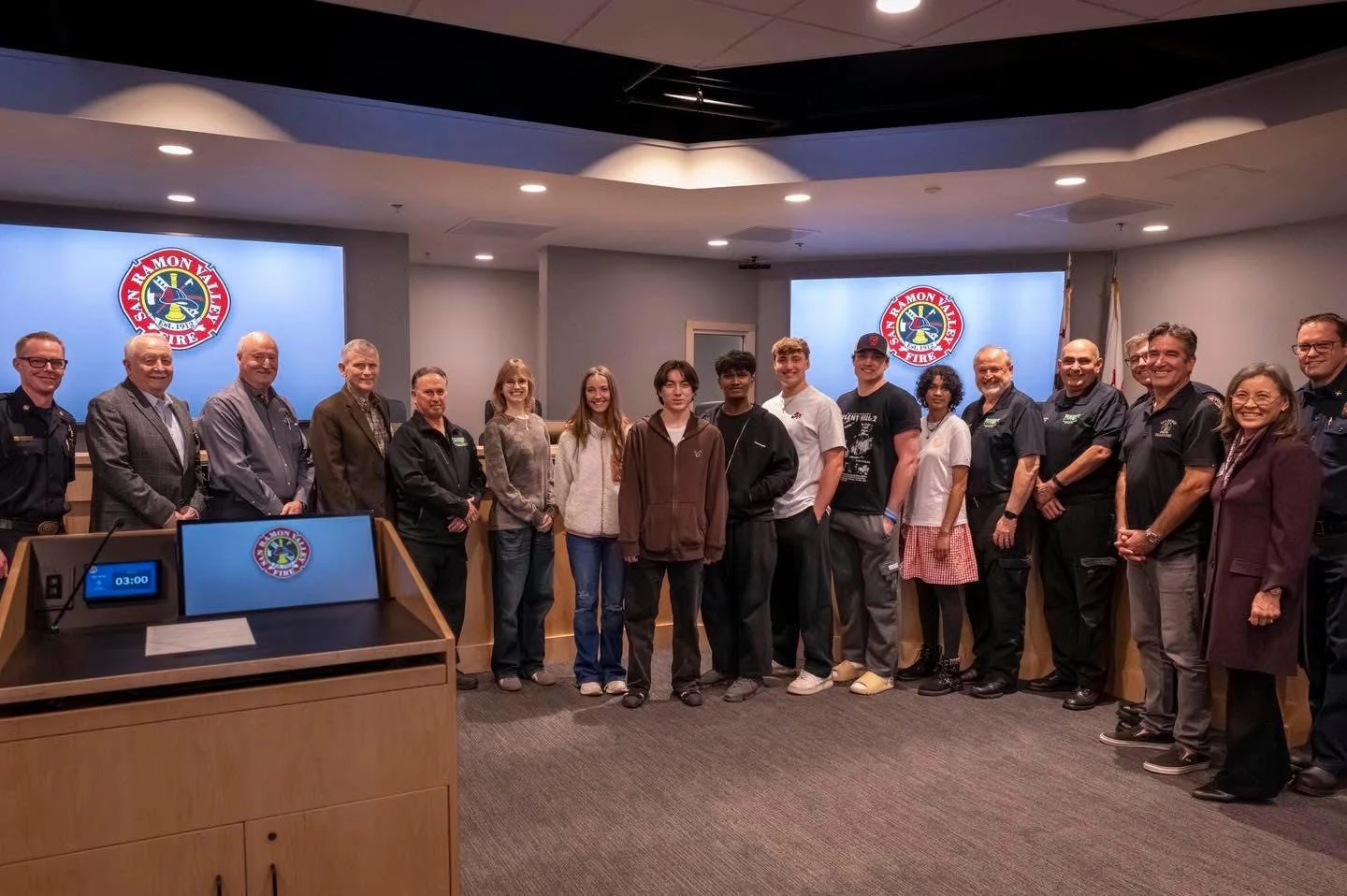 A group gathered at the San Ramon Valley Fire Protection District